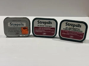 Vintage Strepsils Tin Trio – Boots Antiseptic Throat Lozenges Advertising Lot - Picture 1 of 14