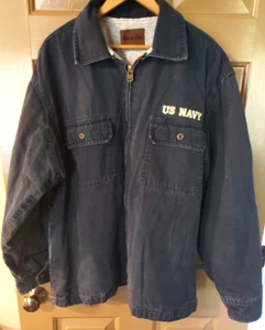 Vintage US Navy Jacket Mens Sz XL Blue Utility Deck Military Duck Lined Coat - Picture 1 of 7
