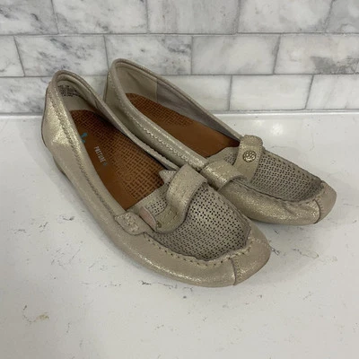 Mocasines sin cordones Baretraps para mujer talla 10 M postura + roble de cuero tostado dorado Foto 1 de 4