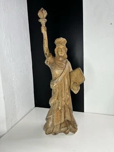 Early 20th ANTIQUE HAND CARVED FOLK ART LADY STATUE OF LIBERTY WOOD - Picture 1 of 23