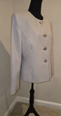 LeSuit Blazer Jacket  Sz 10 Khaki & Ivory  Check Business Casual Versatile Style - Image 1 of 4