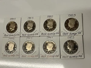 Proof Kennedy Half Dollars 1980-S to 1987-S 8-Different PF. 50c Coins NO RESERVE - Picture 1 of 2