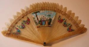 Early nineteenth century double-sided fan with 4 hand-painted scenes - Picture 1 of 8