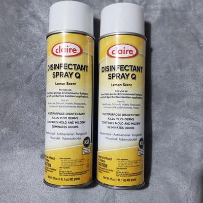 Claire Brand Disinfectant Spray Lemon  NWOT 17 Oz 2 Cans Kills 99.9% Germs Mold  - Изображение 1 из 4
