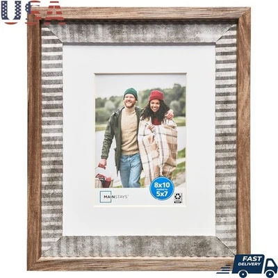 Rustic Farmhouse Picture Frame 8x10 W/ 5x7 Mat Wall Tabletop Display Decor New - Image 1 of 4