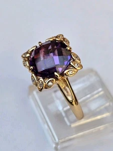 18ct Rose Gold Plated Amethyst Colour Purple Cushion Cut Square Ring Size P - Picture 1 of 3