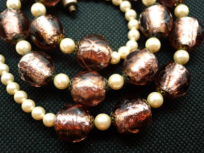 Collier Perles Verre Murano Feuille Argent Ancien Antique Venetian Glass Bead - Photo 1/4