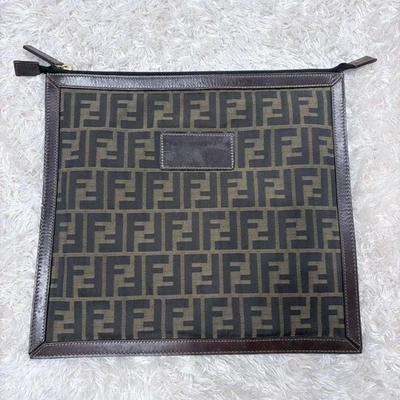 FENDI Clutch Bag Second Bag FF Zucca Canvas Leather Brown Authentic - Image 1 of 4