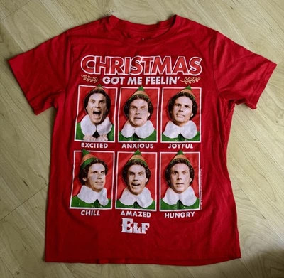 Boys Size Medium Elf Christmas Got Me Feelin’ Shirt Red Buddy Funny - Image 1 of 4