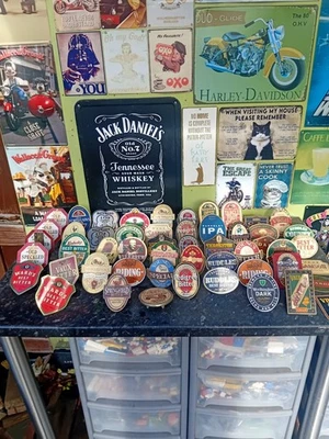 Huge job lot of brass beer pump clip x52 + 13 others man cave display - Image 1 of 4