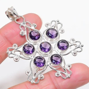 Purple Amethyst Gemstone Handmade 925 Sterling Silver Jewelry Pendant Size 2.6" - Picture 1 of 1