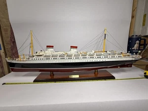 SS Rex Ocean Liner Wooden Ship Model 34” Handcrafted Display w/ Stand Italy B2 - Picture 1 of 22