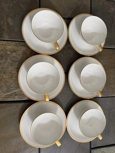 Set 6 piattini tazze da tè Noritake Bradford 5182 con cerchi oro e manici oro - Foto 1 di 3