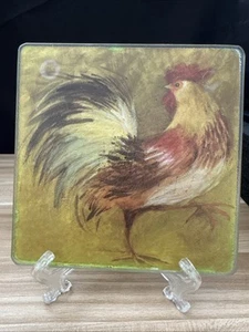Vintage Glass Tile Rooster Trivet Or Shelf Display Decor Frosted glass 6”x6” - Picture 1 of 5