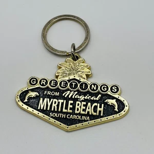 Greetings from Magical Myrtle Beach South Carolina Souvenir Keychain Gold Tone - Picture 1 of 3