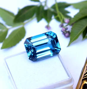 Piedra preciosa suelta natural Santa María azul aguamarina forma esmeralda 21 quilates certificada - Imagen 1 de 7