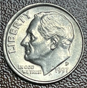 1997 P Roosevelt Dime Multiple Errors, Die Chips & Double Rim, Circulated - Picture 1 of 5