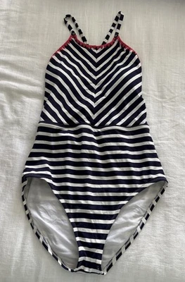 Купальник цельный TOMMY BAHAMA бретонская полоса с высоким вырезом кобыла темно-белый размер 10 - Изображение 1 из 4