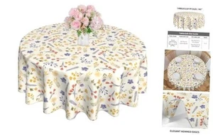 Spring Tablecloth 60x60 Inch Round Watercolor Flowers Table Cover Waterproof - Picture 1 of 8