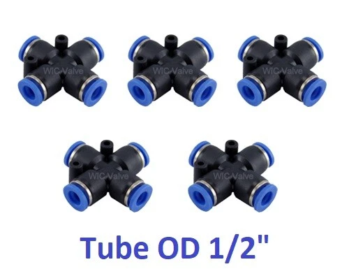 Cross Union Pneumatic Push In To Connect Tube OD 1/2" Air Fitting 5 Pieces - Image 1 of 1