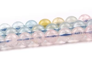"Berilo morganita natural multicolor aguamarina aguamarina AAA + cuentas sueltas redondas de 15" - Imagen 1 de 3