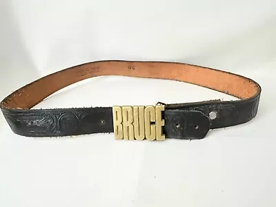 VTg Baron Brass Belt Buckle BRUCE Black Leather Embossed Belt Bald Eagle Men 38 - Image 1 of 4