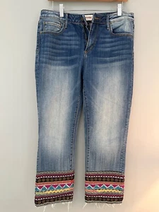 Driftwood Jeans Women 29 Blue Colette Embroidered Sequin Trim Boho NWOT - Picture 1 of 6