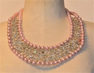 Nwt Plateado Rosa Perlas Imitación Transparente Pedrería 18" Collar Babero - Imagen 1 de 3