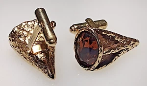 Unusal Vintage Gold Tone Faceted Brown Gem Stone Cornicopia Cufflinks - Picture 1 of 5