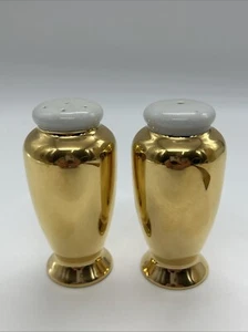Vintage 22ct Gold Salt & Pepper Shakers White Tops Sadler Elegant Pair - Picture 1 of 8