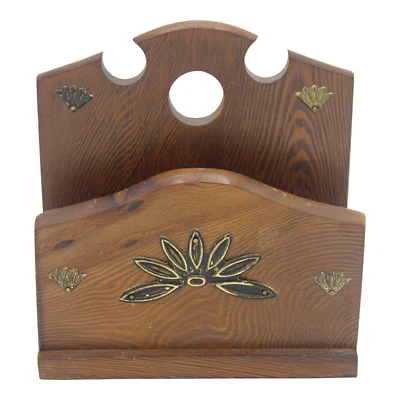 Vintage Swedish Modern Wooden Brass Letter Rack - Image 1 of 4