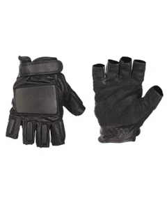 Mil-Tec Tactical Fingerless Leather Gloves Military Mens Security Mittens Black - Picture 1 of 1