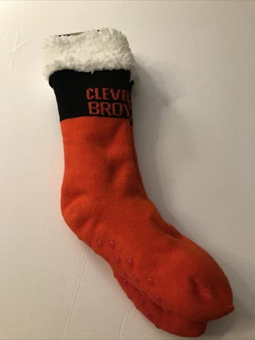 Cleveland Browns Women's Stripe Logo Tall Footy Slippers - Size 6-10  Non Skid Cover