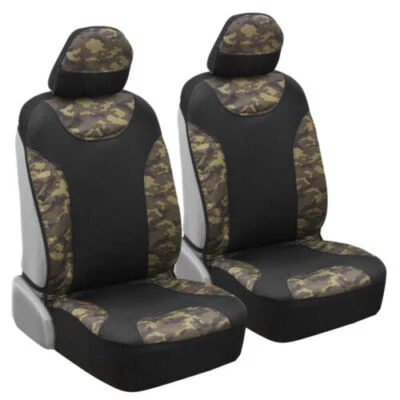 Fundas de asiento de cubo delanteras de camuflaje gruesas para automóvil - camufladas laterales e impermeables/negras Foto 1 de 4