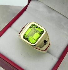 3Ctw Rectangle Natural Peridot Men's Engagement Ring 14K Yellow Gold Plated