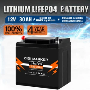 12V 30AH LiFePO4 Lithium iron Battery 384Wh Deep Cycle Rechargeable BMS Solar - Picture 1 of 11