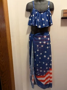 Girls 9Y Stars And Stripes 2 PC Swimsuit With Sarong NWT - Picture 1 of 8