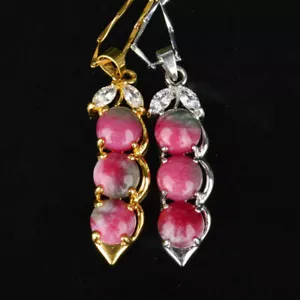 Real Red Green Jade Imitation Diamond Pea Bean Blessing 18KGP Pendant Necklace - Picture 1 of 13