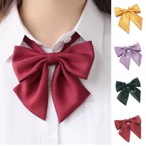 LADIES SOLID SATIN STYLE BOW NECK TIE CRAVAT 12+ COLOURS FANCY UNIFORM DRESS - Picture 1 of 23