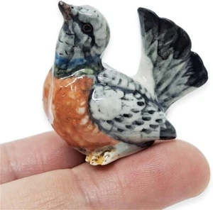 1¼" L Gray Brown Pigeon Ceramic Figurine Bird Miniature Replica Animal Dollhouse - Picture 1 of 8