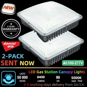 2 Pack 70 Watts LED Canopy Light, 8400LM 5500k Outdoor LED Parking Garage Lights - Picture 1 of 12