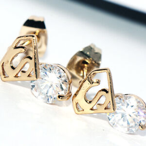 Lovely Crystal Yellow Gold Filled Letter Stud Earrings Earings for Womens Girls 