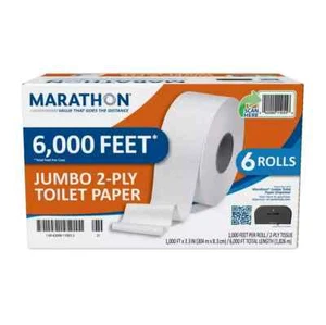 Marathon Jumbo Roll 2 plis papier toilette blanc 6 rouleaux, 1000 pieds/rouleau - Photo 1/1