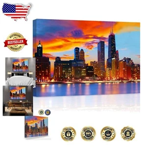 Vibrant Framed Chicago Skyline Canvas - Gallery Wrap Art 16x24 for Modern Spaces - Picture 1 of 9