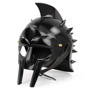 Casco medieval Caballero Gladiador Maximus con correa de cuero recreación negro - Imagen 1 de 1