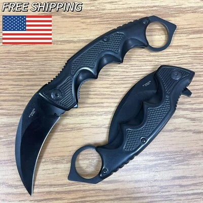 Tactical Karambit Spring Quick Open Blade Folding Pocket Knife CSGO Claw EDC - Image 1 of 4