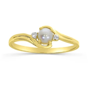 10k Yellow Gold Freshwater Cultured Pearl And Diamond Ring - Picture 1 of 6