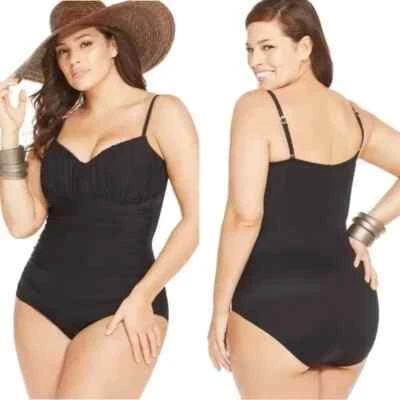 Maiô MIRACLESUIT preto Rialto ruched controle de emagrecimento peça única 22W = 2X 🖤 - Imagem 1 de 4