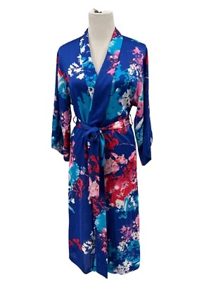 Bata Kimono Mujer Natori Azul Rosa y Rojo Floral Patrón Acuarela Talla XS Foto 1 de 4