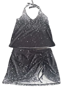 NWT Rekita 2-Piece Set Tankini Top & Swim Skirt Black And White Splatter Size XL - Picture 1 of 5